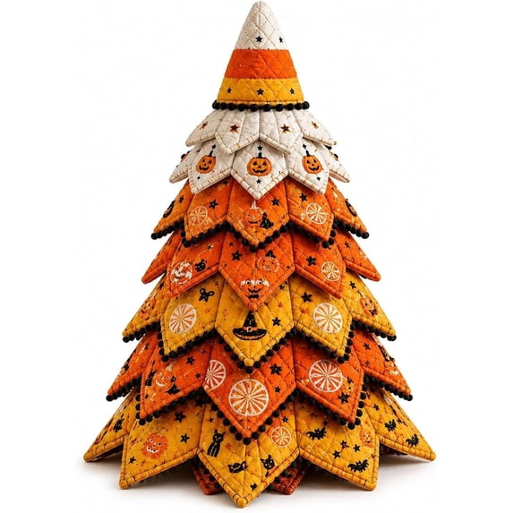 DIY Halloween Quilted Fabric Tree Kit, 3D Layered Fabric Sewing Craft Kit, 3D Padded Sewing Craft Project, Handmade Halloween Decorations Tabletop Decor for Mantel Shelf Home Display