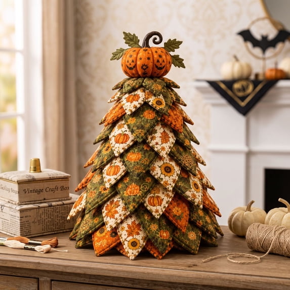 DIY Halloween Quilted Fabric Tree Kit, 3D Layered Fabric Sewing Craft Kit, 3D Padded Sewing Craft Project, Handmade Halloween Tabletop Decor for Mantel Shelf Home Display