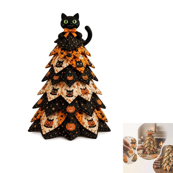 DIY Halloween Quilted Fabric Tree Kit - 3D Layered Fabric Tree Quilting Sewing Art Craft kit - Handmade Halloween Holiday Tree for Home Decor
