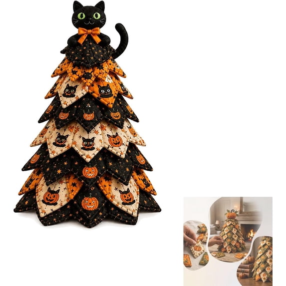 DIY Halloween Quilted Fabric Tree Kit - 3D Layered Fabric Tree Quilting Sewing Art Craft kit - Handmade Halloween Holiday Tree for Home Decor