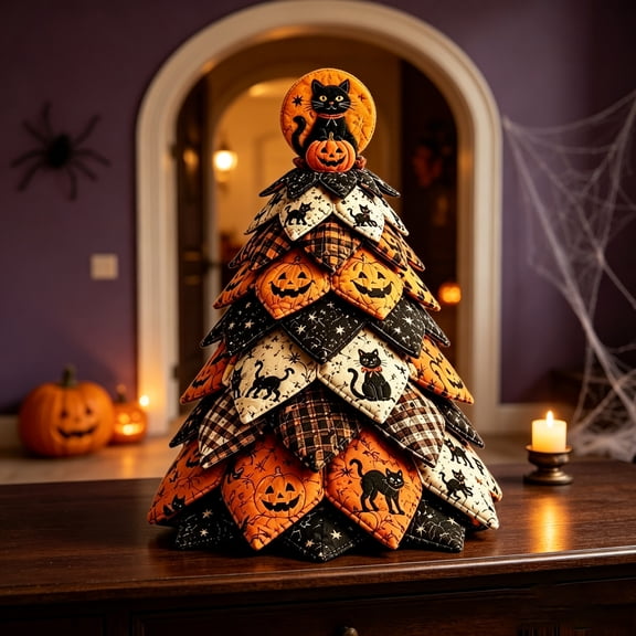 DIY Halloween Quilted Fabric Tree Kit, 3D Layered Sewing Craft Set, Farmhouse Tabletop Halloween Home Decor, Handmade Quilting Project Set Handmade Gift for Craft Lover