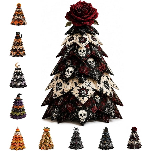 DIY Halloween Quilted Fabric Tree Kit, 3D Padded Sewing Craft Kit for Beginners, Handmade Fabric Tree Decor Seasonal Mantel Shelf Display Gift for Craft Lovers Halloween Decorations