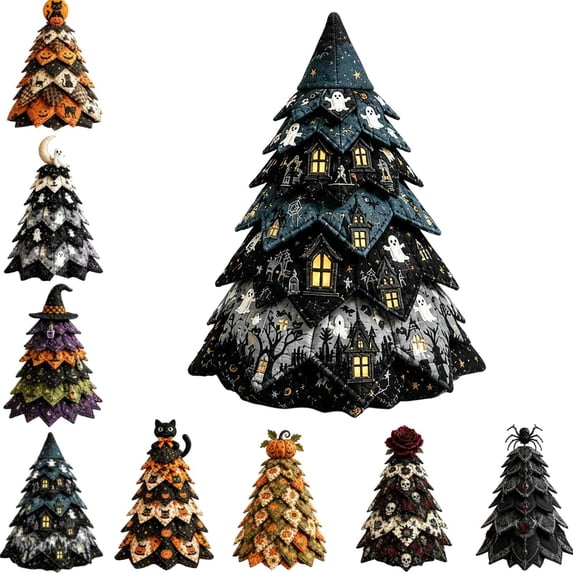 DIY Halloween Quilted Fabric Tree Kit, 3D Padded Sewing Craft Project, Seasonal Mantel Shelf Decor, Halloween Home Decor, Handmade Holiday Gift for Crafters (G-1pcs)