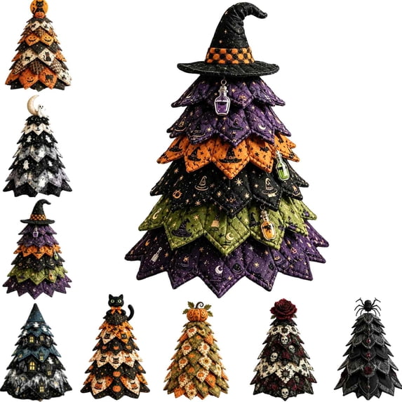 DIY Halloween Quilted Fabric Tree Kit, 3D Padded Sewing Craft Project, Seasonal Mantel Shelf Decor, Halloween Home Decor, Handmade Holiday Gift for Crafters (H-1pcs)