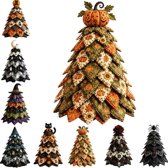 DIY Halloween Quilted Fabric Tree Kit, 3D Padded Sewing Craft Project, Seasonal Mantel Shelf Decor, Halloween Home Decor, Handmade Holiday Gift for Crafters (E-1pcs)
