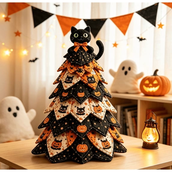 DIY Halloween Quilted Fabric Tree Kit Creative Gift for Quilters Sewers,Halloween Decorations, Relaxing Seasonal Craft Project with Illustrated Instructions