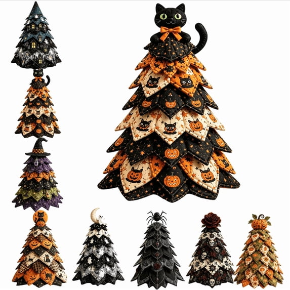 DIY Halloween Quilted Fabric Tree Kit Creative Gift for Quilters Sewers, Relaxing Seasonal Craft Project with Illustrated Instructions F
