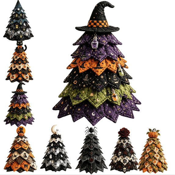 DIY Halloween Quilted Fabric Tree Kit Creative Gift for Quilters Sewers, Relaxing Seasonal Craft Project with Illustrated Instructions H