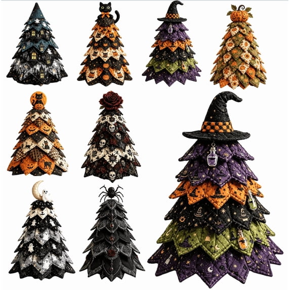 DIY Halloween Quilted Fabric Tree Kit, Ghost Moonlight DIY Tree Patchwork Kit, Quilted Layered Craft Kit for Halloween Harvest Festival Table Decor H