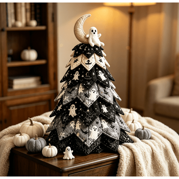 DIY Halloween Quilted Fabric Tree Kit, Halloween Quilted Fabric Tree Kit,Halloween Decorations, 3D Patchwork Series, Padded Fabric Craft Set, Tabletop Shelf Decor