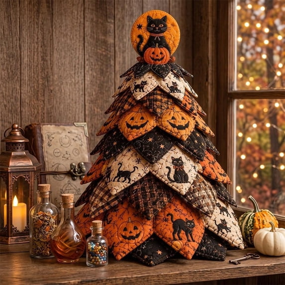 DIY Halloween Quilted Fabric Tree Kit - Halloween Tabletop Decor Layered Fabric Sewing Craft Kit, Mantel Shelf Decor Halloween Home Decor Handmade Birthday Gifts