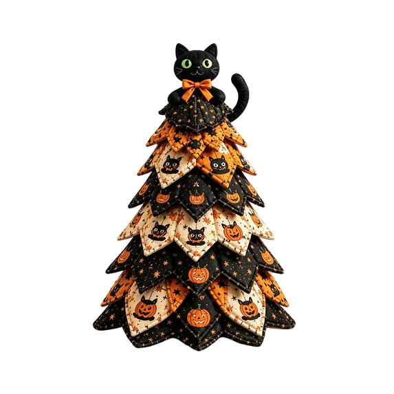 DIY Halloween Quilted Fabric Tree Kit - Patchwork Fabric Halloween Tabletop Tree, Autumn Mantel Ornament for Adult Rustic Farmhouse Seasonal Display-8