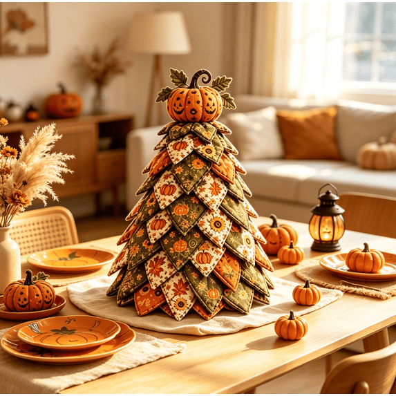 DIY Halloween Quilted Fabric Tree Kit - Patchwork Fabric Halloween Tabletop Tree,Halloween Decorations, Autumn Mantel Ornament for Adult Rustic Farmhouse Seasonal Display