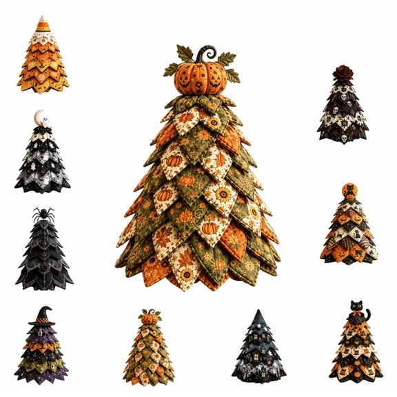 DIY Halloween Quilted Fabric Tree Kit, Quilted Patchwork Halloween Tree Project with Illustrated Instructions, Perfect for Farmhouse Mantel Display (Pumpkin Harvest)