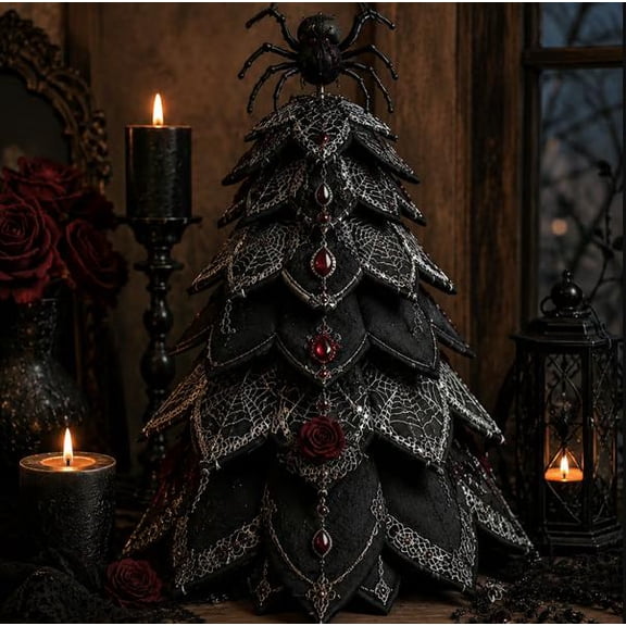 DIY Halloween Quilted Fabric Tree Kit, Spiderweb Gothic DIY Tree Patchwork Kit, Beginner Friendly Sewing Kit for Mantel Shelf Halloween Display