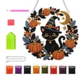 thumbnail image 1 of DIY Halloween Witch Hat Black Cat Pumpkin Wreath Diamond Painting Suncatcher Hanging Ornament Kit, Pearl Round Acrylic Sun Catcher, Diamond Art Decor for Fall Window Front Door Holiday Gift, 1 of 6