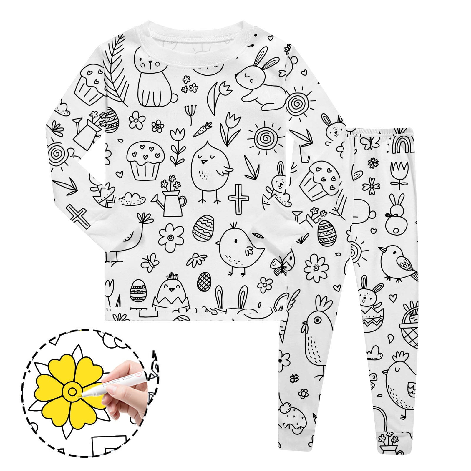 Kids Easter DIY Colorable Graphic Tees Boys Girls Cute Hand