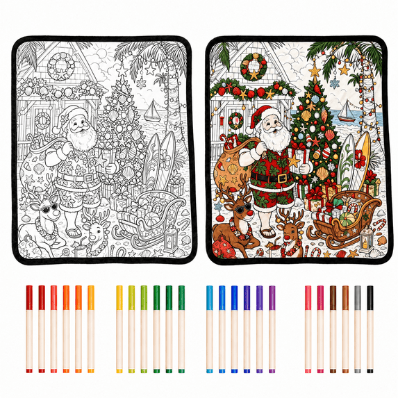 DIY Hand‑Painting Craft Kit with 24 Washable Markers, Reusable Washable Christmas Fabric Coloring Mat, Customizable Holiday Art Creation, Decorative Handmade DIY Activity Set for Home Holiday Decor