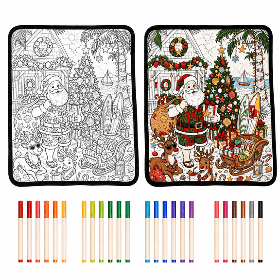 DIY Hand‑Painting Craft Kit with 24 Washable Markers, Reusable Washable Christmas Fabric Coloring Mat, Customizable Holiday Art Creation, Decorative Handmade DIY Activity Set for Home Holiday Decor