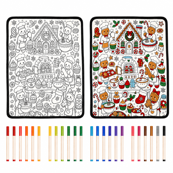 DIY Hand‑Painting Craft Kit with 24 Washable Markers, Reusable Washable Christmas Fabric Coloring Mat, Customizable Holiday Art Creation, Decorative Handmade DIY Activity Set for Home Holiday Decor