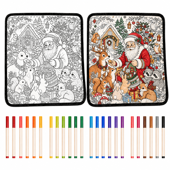 DIY Hand‑Painting Craft Kit with 24 Washable Markers, Reusable Washable Christmas Fabric Coloring Mat, Customizable Holiday Art Creation, Decorative Handmade DIY Activity Set for Home Holiday Decor