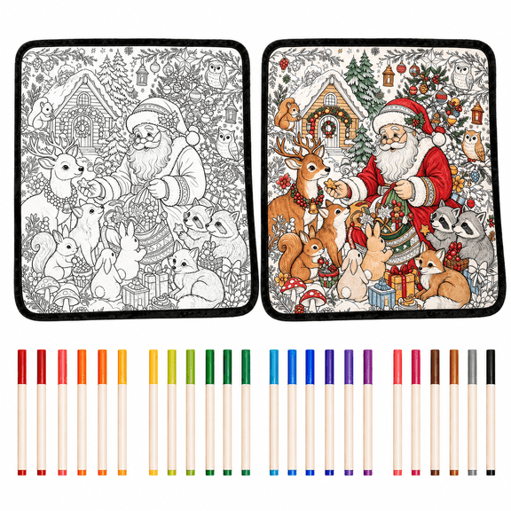 DIY Hand‑Painting Craft Kit with 24 Washable Markers, Reusable Washable Christmas Fabric Coloring Mat, Customizable Holiday Art Creation, Decorative Handmade DIY Activity Set for Home Holiday Decor
