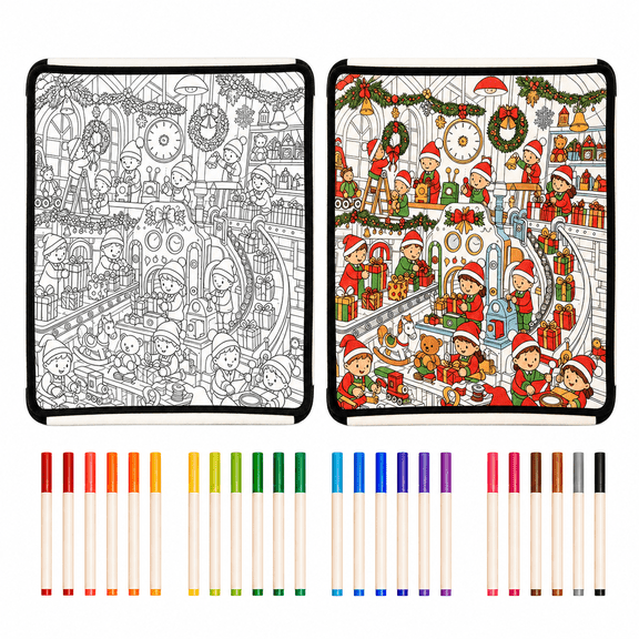 DIY Hand‑Painting Craft Kit with 24 Washable Markers, Reusable Washable Christmas Fabric Coloring Mat, Customizable Holiday Art Creation, Decorative Handmade DIY Activity Set for Home Holiday Decor