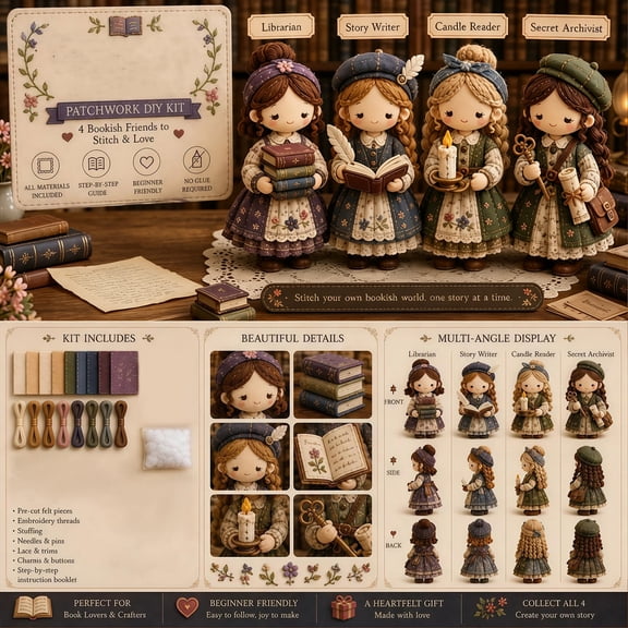 Handmade DIY Sewing Set Patchwork Doll Material Kit with Plaid Pattern Fabric for Creative Home Decor and Gifts