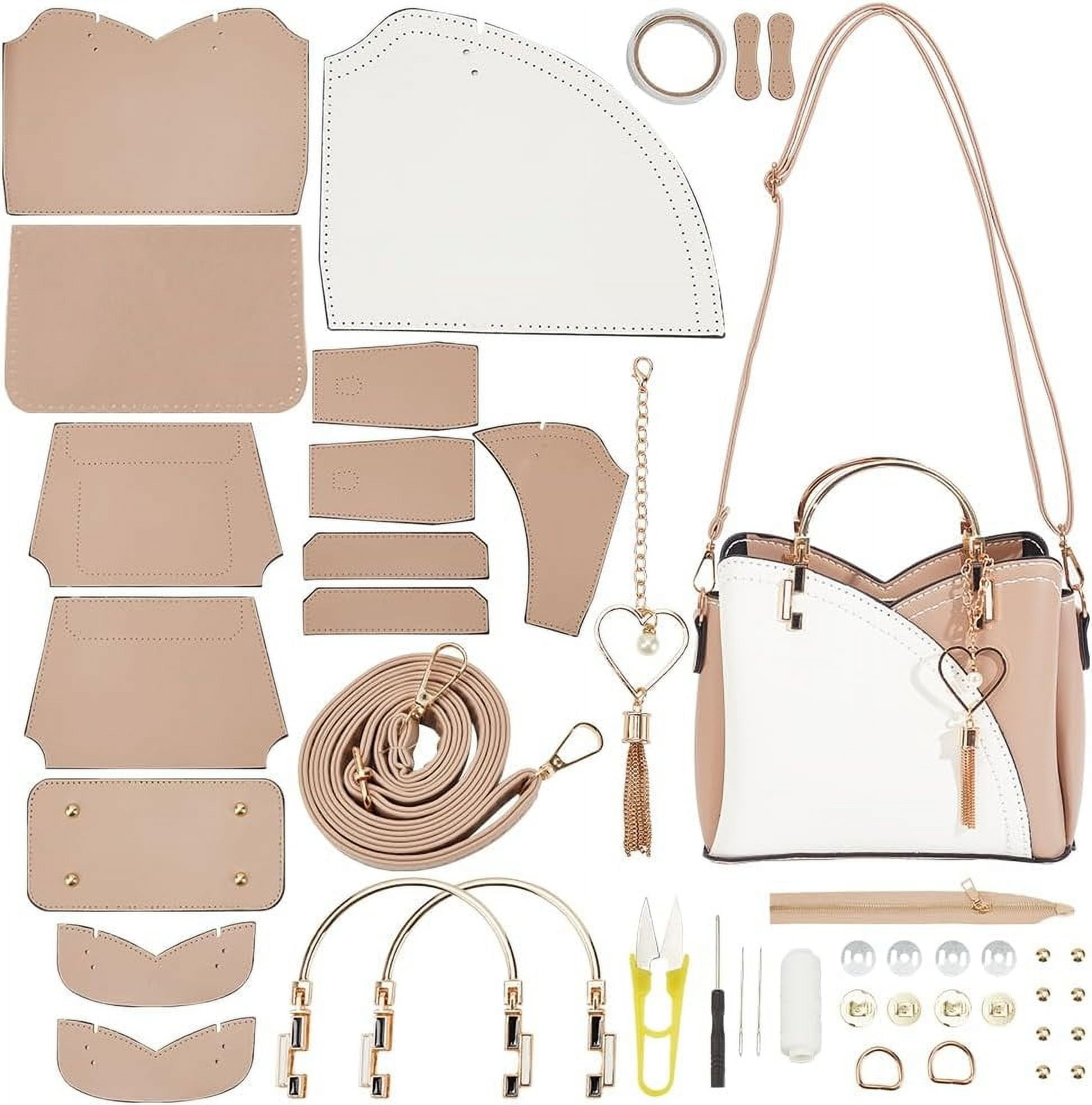 DIY Handbag Making Kit PU Leather Handmade Satchel Handbag Making Kit Leather Handmade Crossbody Bag DIY Kit for Handmade Bag Making Craft Wheat
