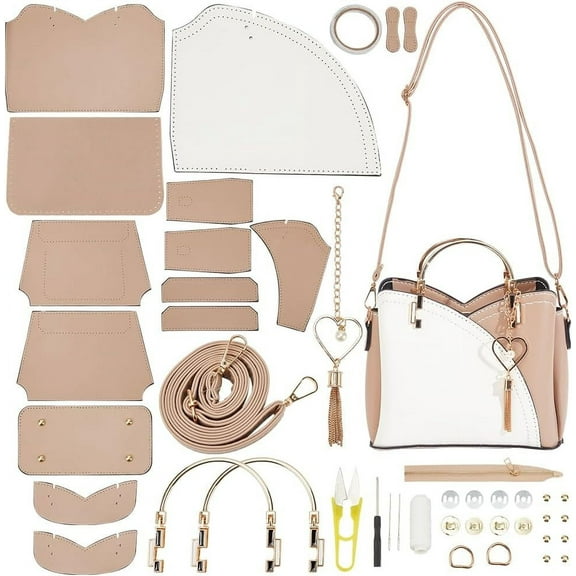DIY Handbag Making Kit PU Leather Handmade Satchel Handbag Making Kit Leather Handmade Crossbody Bag DIY Kit for Handmade Bag Making Craft Wheat