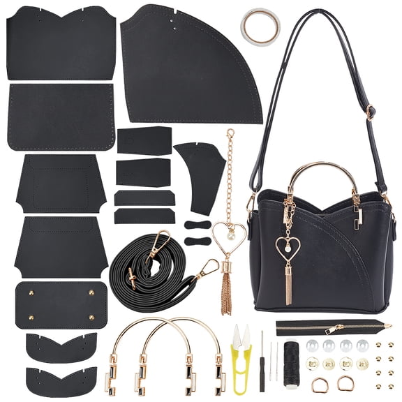 DIY Handbag Making Kit PU Leather Handmade Satchel Making Kit Leather Handmade Crossbody Bag DIY Kit for Craft Bag Making Accessories Black