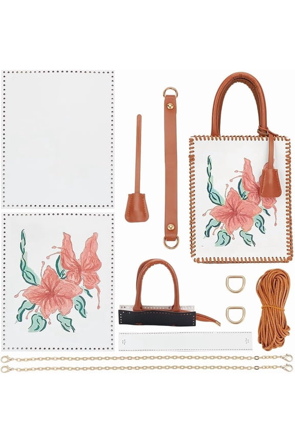 DIY Handbag Making Kits PU Leather Knitting Crochet Bag Making Materials Handmade Tote Bag Making Kit with Lily Pattern Women's Shoulder Bag Stitching Complete Tool Set Sewing Bag Craft Gifts Red DIY