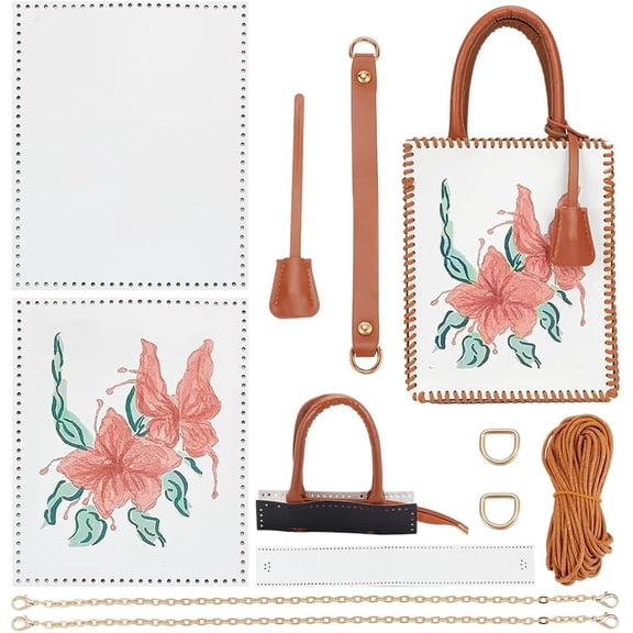 DIY Handbag Making Kits PU Leather Knitting Crochet Bag Making Materials Handmade Tote Bag Making Kit with Lily Pattern Women's Shoulder Bag Stitching Complete Tool Set Sewing Bag Craft Gifts