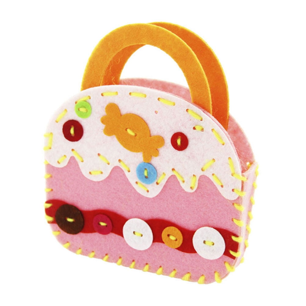 DIY Handbang Set 4Pcs DIY Nonwovens Handbags Colorful Cartoon Patch Sewing Bags Crafts Material for Preschool Kindergarten Home Craft (Cake + + Lollipop + Bear)