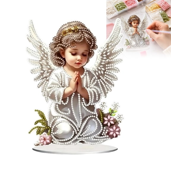 DIY Handmade Angel Ornament Kit - 5D Diamond Painting Acrylic Figurine, Religious Craft for Home & Office