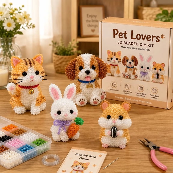 DIY Handmade Animals Bead Set, Animal Beading Kit for Kids Adults, Handmade Bead Desk Decor Figurines, DIY Animal Craft Kit, Creative Tabletop Decoration Gift SuppliesO