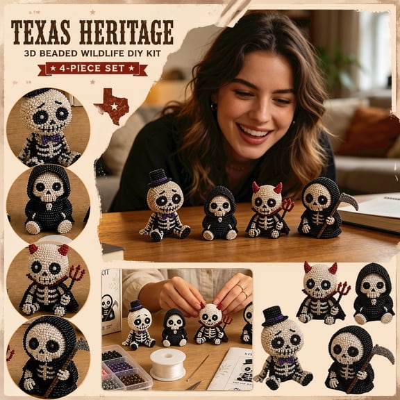 DIY Handmade Bead Set Halloween Skeleton Craft Kit, Handmade Bead Figurines for Kids Adults, Gothic Skull Beading Kit, Halloween Tabletop Desk Decor Gift Supplies