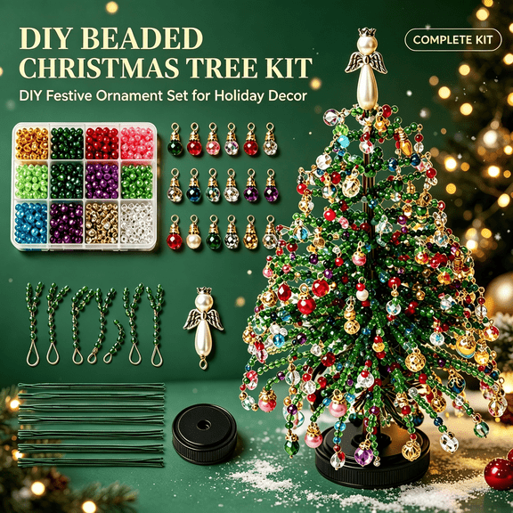 DIY Handmade Beaded Mini Christmas Tree Kit with Star Topper, Complete Holiday Craft Set, Tabletop Home Decoration, Perfect Christmas Present