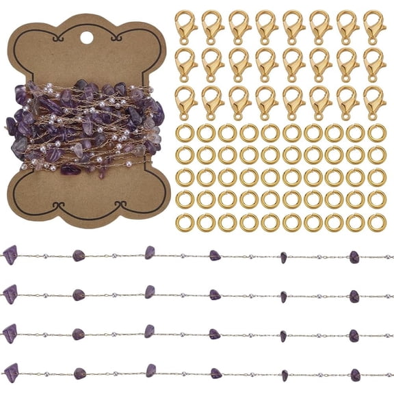DIY Handmade Brass & Natural Amethyst Chips Beaded Chains Necklaces/Bracelets Making Kits 2.5x1x0.5mm