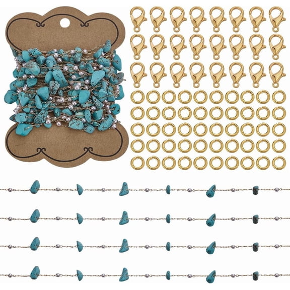 DIY Handmade Brass & Synthetic Turquoise Chips Beaded Chains Necklaces/Bracelets Making Kits 2.5x1x0.5mm