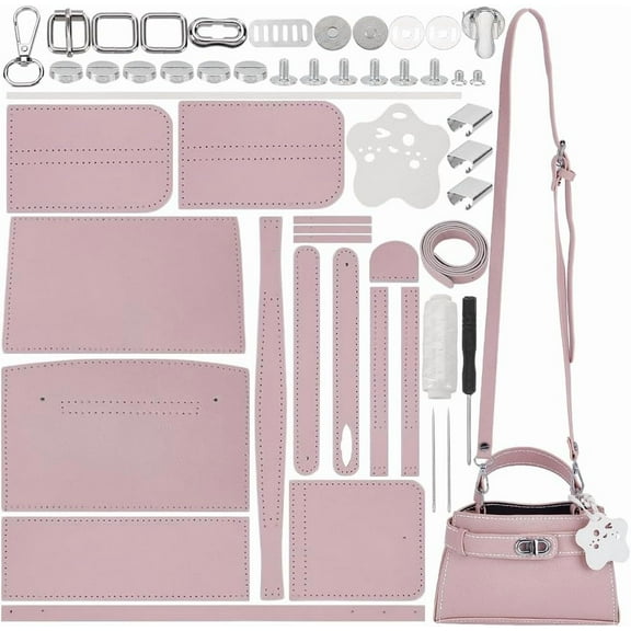 DIY Handmade Bucket Bag Making Kits Imitation Leather Crossbody Handbag Making Set DIY Women Handbag Sewing Craft Material Kit DIY for DIY Craft Bag Making Accessories 7.8x2.7x4.7 Inch Pink