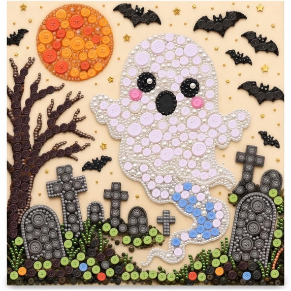 DIY Handmade Button Art Set, 30cm Halloween Themed Decorative Painting, Creative Craft Kit for Home Holiday Party Display(A)
