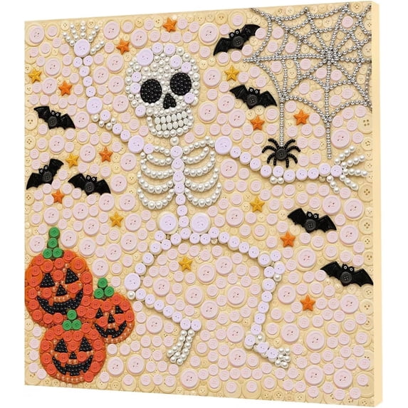 DIY Handmade Button Art Set, 30cm Halloween Themed Decorative Painting, Creative Craft Kit for Home Holiday Party Display(G)