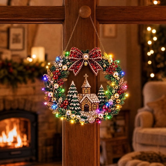 3D Fabric Poke Wreath Art DIY Kit, No-Sew Christmas Front Door Wreath Craft Kit for Adults Beginners, Holiday Gift Mzrulpne