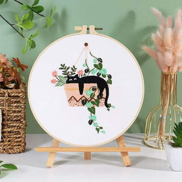 DIY Handmade Embroidery Kit - Cute Cat Embroidery Kit for Adults Beginners, Stamped Cross Stitch Starter Kits Include Embroidery Needlepoint Cloth Hoops Needles Threads and Instruction