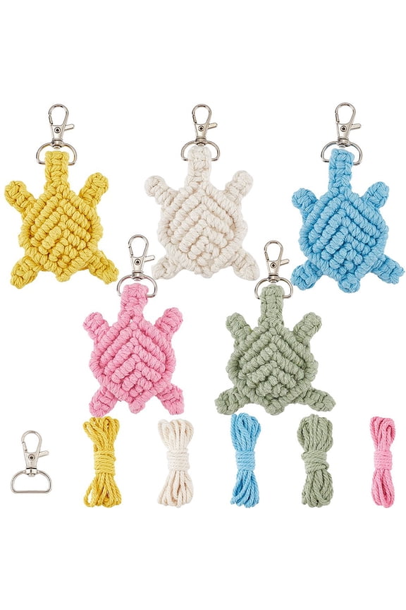 DIY Handmade Woven Cotton Sea Turtle Keychain Making Kits Mixed Color 38x3-24mm Hole: 8x20mm
