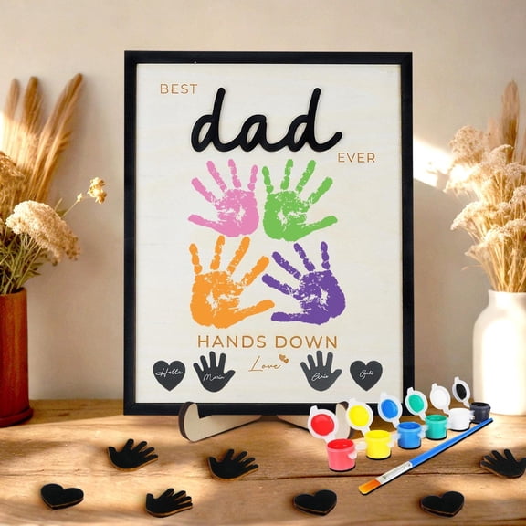 DIY Handprint Sign for Dad, Best Dad Ever Wooden Sign, Kids Father’s Day Gift, Personalized Papa Gift, Grandfather Handprint Keepsake, Custom Family Handprint Frame