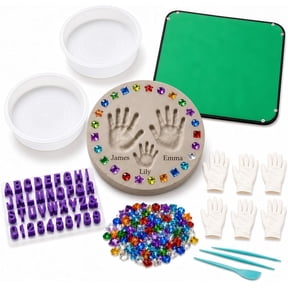 DIY Handprint Stepping Stone Kit, Large Handprint Footprint Garden Stone Kit with Molds, Letter Number Stamps, Mosaic Gems, Tools, Gloves & Mat, Family Craft Keepsake for Outdoor (8+10+12in)