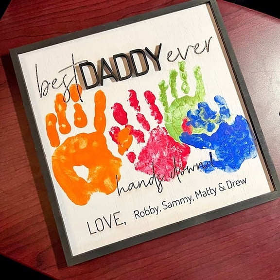 DIY Handprint Wooden Plaque Kit, Personalized Fingerprint Craft for Father's Day, Handmade Keepsake Gift from Kids, 5ML Paint Included