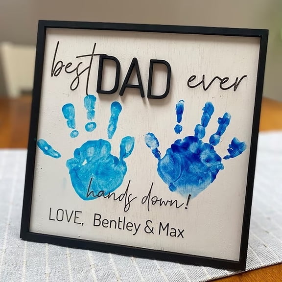 DIY Handprint Wooden Plaque Kit, Personalized Fingerprint Craft for Father's Day, Handmade Keepsake Gift from Kids, 5ML Paint Included